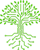 a tree that looks like it's made out of circuits, with a rabbit on either side